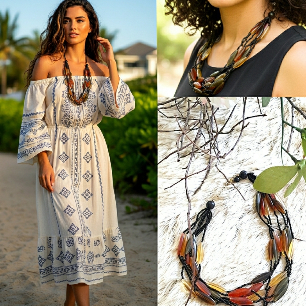 Vintage Boho Multicolor Beads Layered Short Necklace
